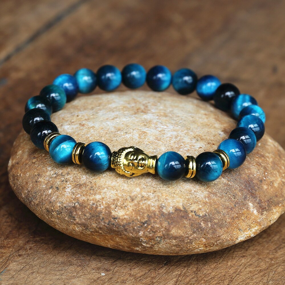 Natural Royal Blue Tiger Eye Buddha Bracelet - Handmade