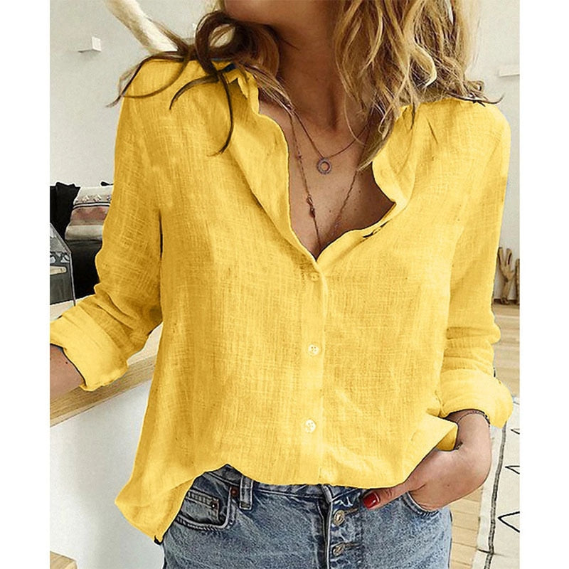 Lapel Button Long Sleeve Oversized Blouse