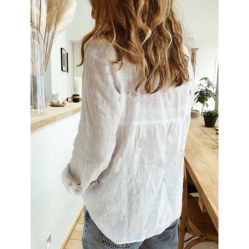 Lapel Button Long Sleeve Oversized Blouse