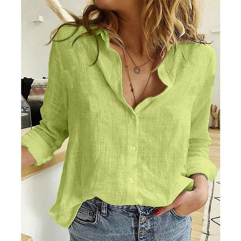 Lapel Button Long Sleeve Oversized Blouse