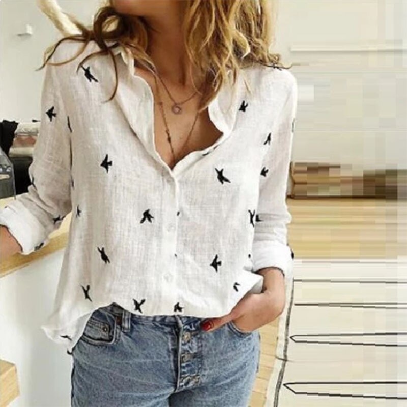 Lapel Button Long Sleeve Oversized Blouse