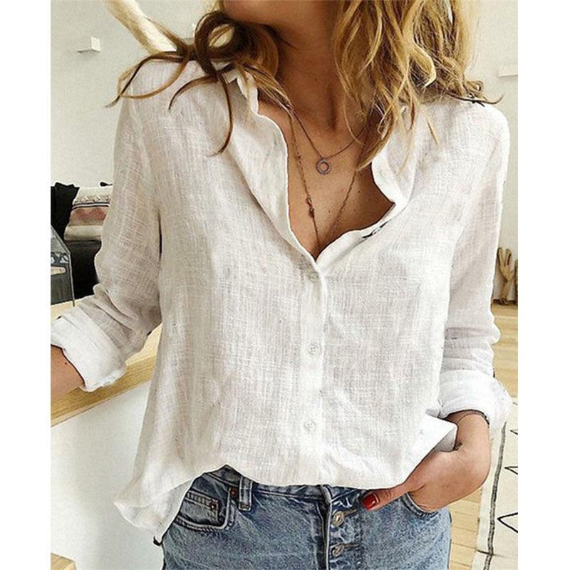 Lapel Button Long Sleeve Oversized Blouse