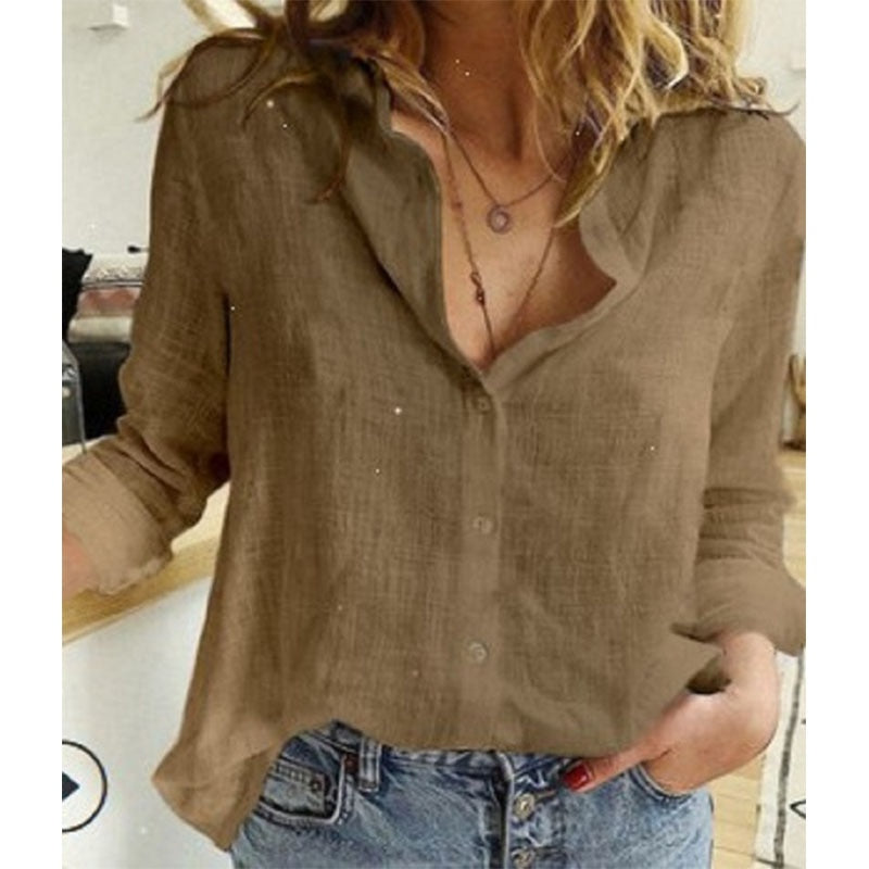 Lapel Button Long Sleeve Oversized Blouse