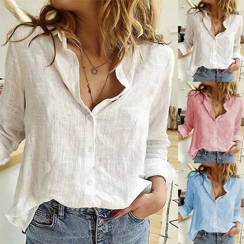 Lapel Button Long Sleeve Oversized Blouse