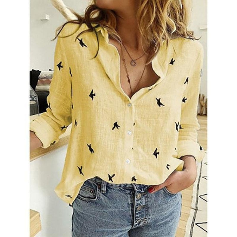 Lapel Button Long Sleeve Oversized Blouse