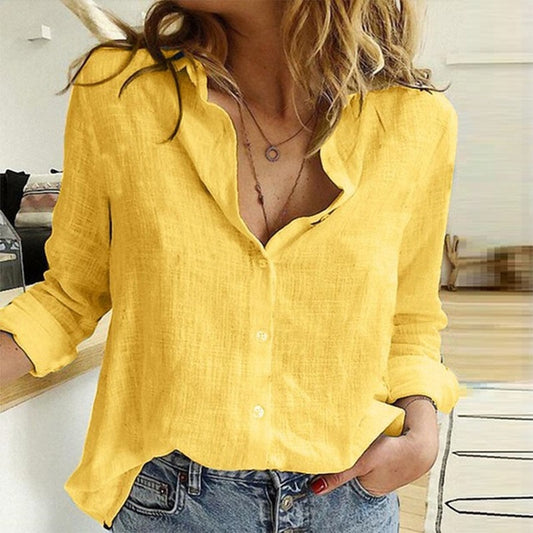 Lapel Button Long Sleeve Oversized Blouse