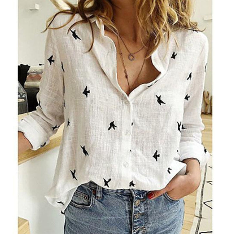 Lapel Button Long Sleeve Oversized Blouse