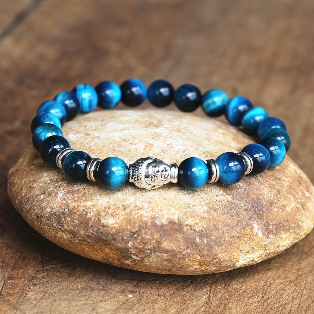 Natural Royal Blue Tiger Eye Buddha Bracelet - Handmade